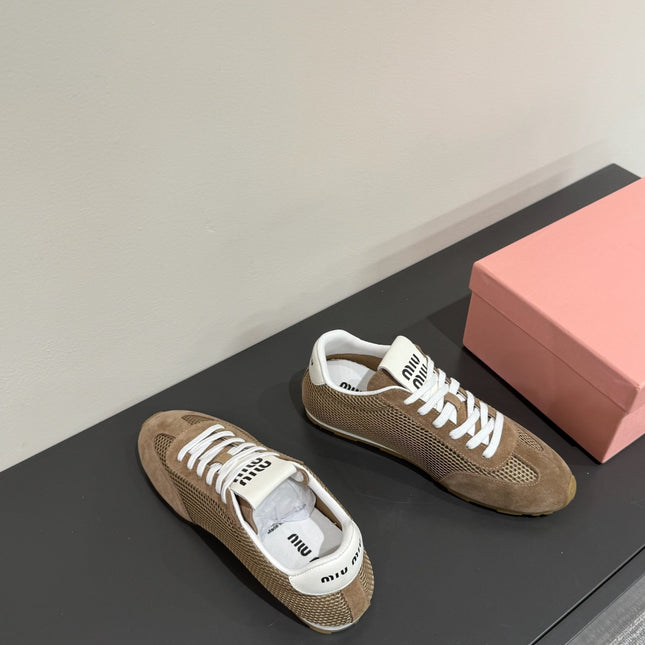 RETRO SNEAKERS IN COFFEE BROWN MESH AND SUEDE