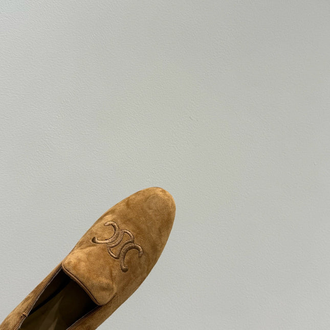 LOAFERS IN PEANUT BROWN SUEDE EMBROIDERED LOGO