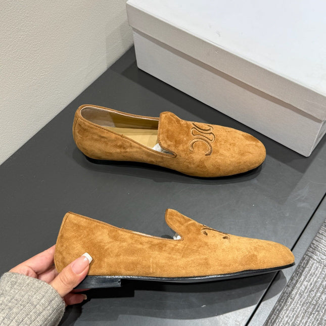 LOAFERS IN PEANUT BROWN SUEDE EMBROIDERED LOGO