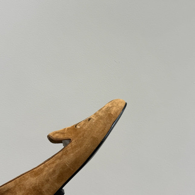 LOAFERS IN PEANUT BROWN SUEDE EMBROIDERED LOGO