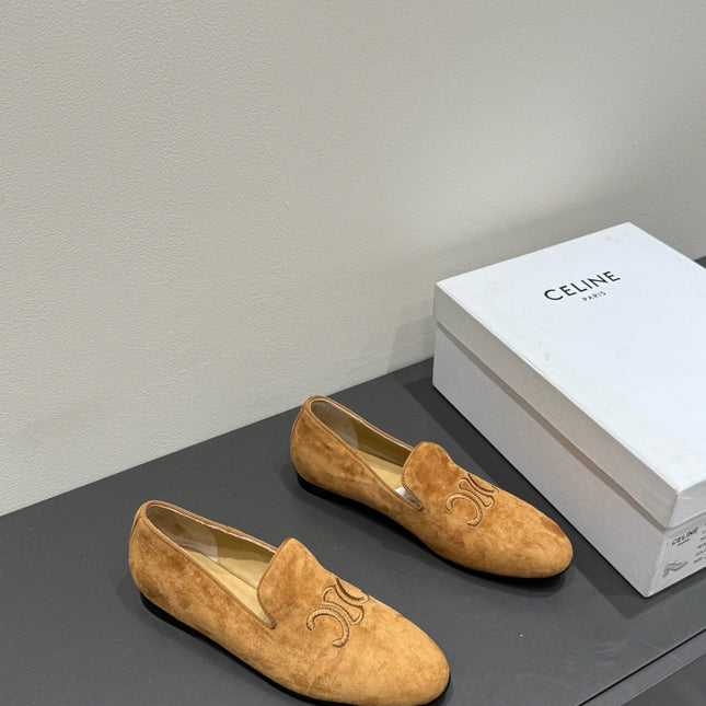 LOAFERS IN PEANUT BROWN SUEDE EMBROIDERED LOGO