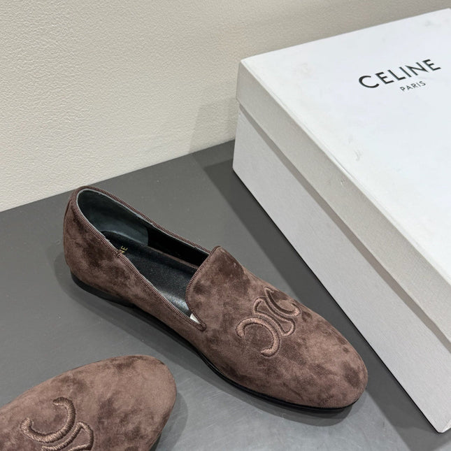 LOAFERS IN CHOCOLATE BROWN SUEDE EMBROIDERED LOGO