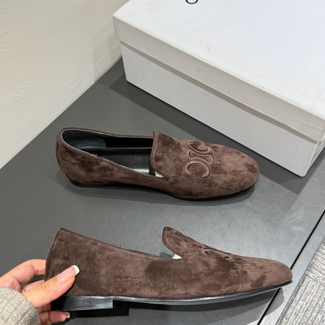 LOAFERS IN CHOCOLATE BROWN SUEDE EMBROIDERED LOGO