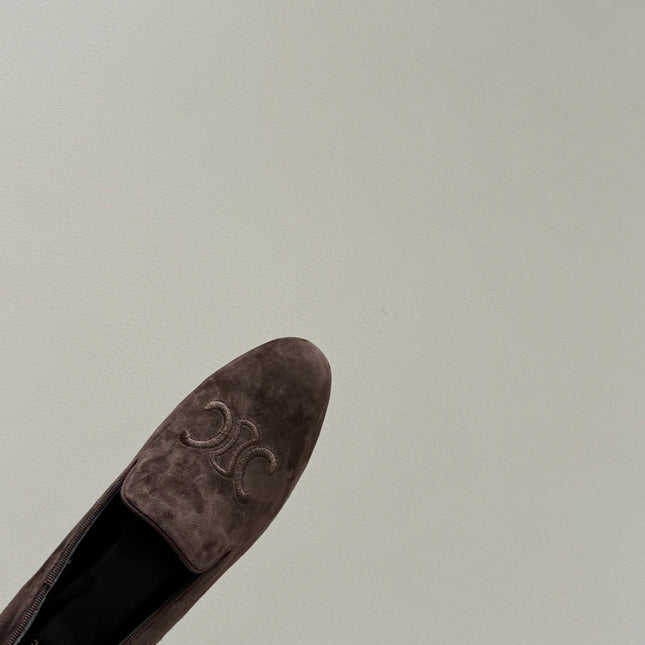 LOAFERS IN CHOCOLATE BROWN SUEDE EMBROIDERED LOGO
