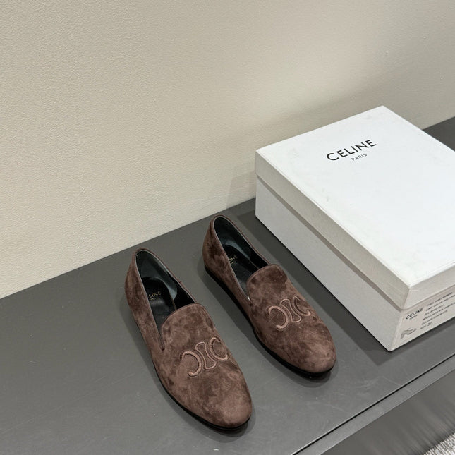 LOAFERS IN CHOCOLATE BROWN SUEDE EMBROIDERED LOGO