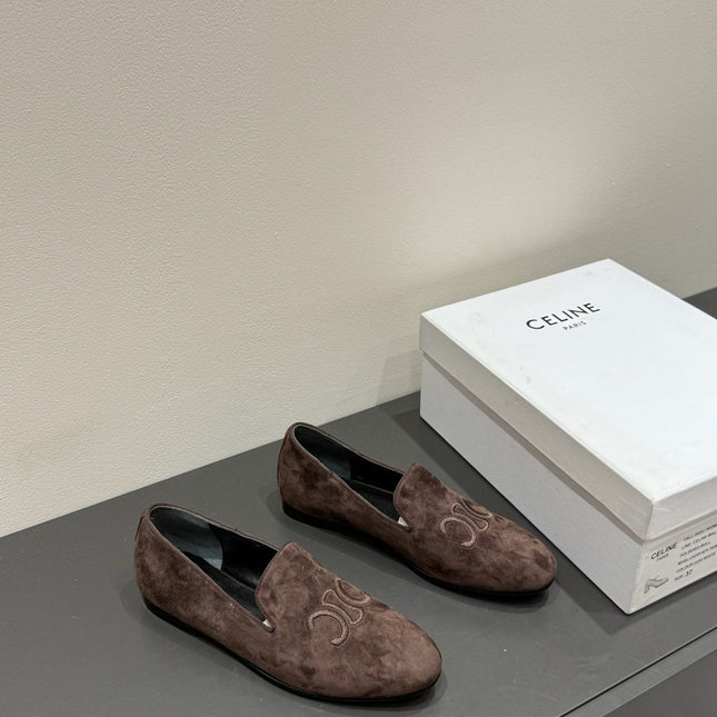 LOAFERS IN CHOCOLATE BROWN SUEDE EMBROIDERED LOGO