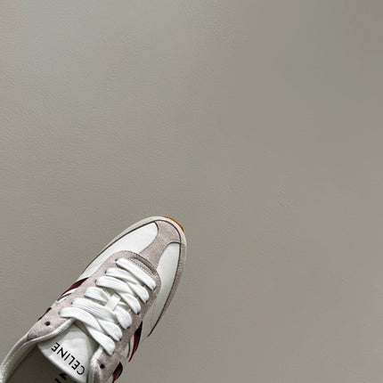 JOGGER LOW LACE-UP SNEAKER IN CALFSKIN & SUEDE WHITE/BEIGE/RED