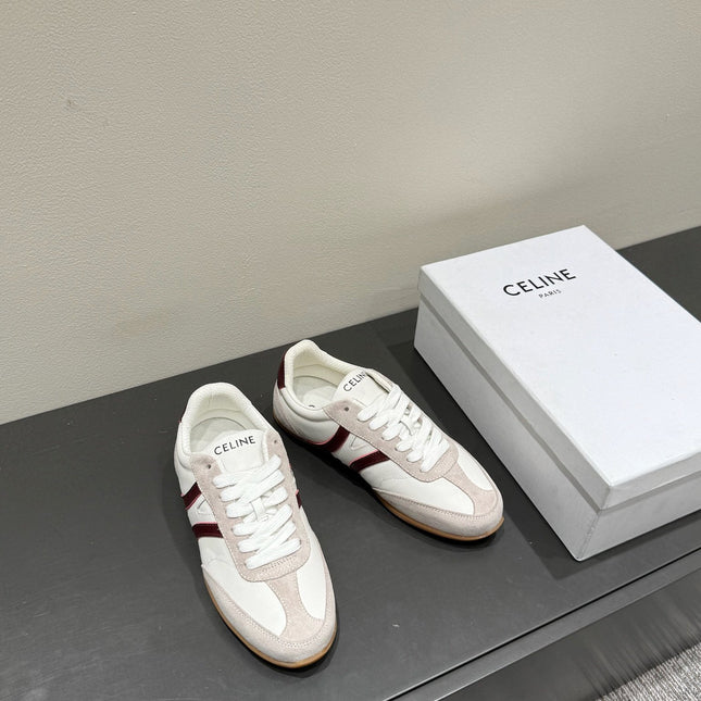 JOGGER LOW LACE-UP SNEAKER IN CALFSKIN & SUEDE WHITE/BEIGE/RED