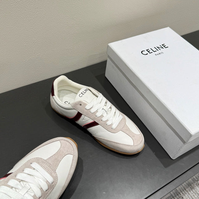 JOGGER LOW LACE-UP SNEAKER IN CALFSKIN & SUEDE WHITE/BEIGE/RED