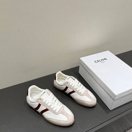 JOGGER LOW LACE-UP SNEAKER IN CALFSKIN & SUEDE WHITE/BEIGE/RED