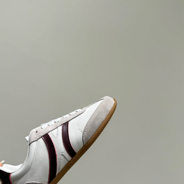 JOGGER LOW LACE-UP SNEAKER IN CALFSKIN & SUEDE WHITE/BEIGE/RED