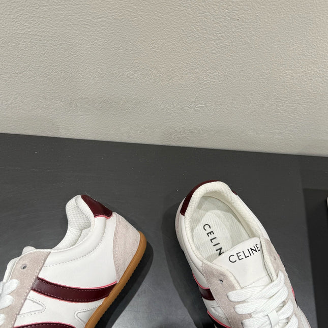 JOGGER LOW LACE-UP SNEAKER IN CALFSKIN & SUEDE WHITE/BEIGE/RED
