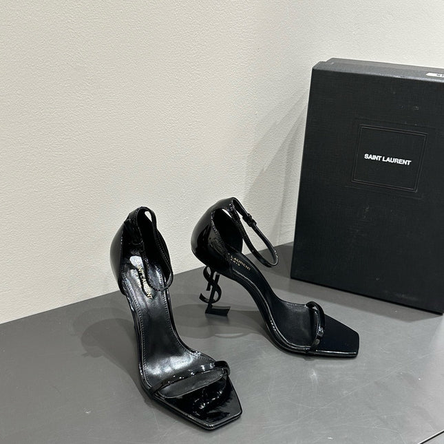 YSL HEELED SANDALS 25S 105 MM IN BLACK GLOSSY LAMBSKIN