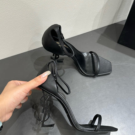 YSL HEELED SANDALS 25S 105 MM IN BLACK LAMBSKIN