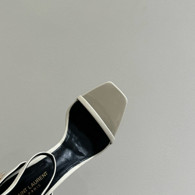 YSL HEELED SANDALS 25S 105 MM IN CREAM WHITE LAMBSKIN