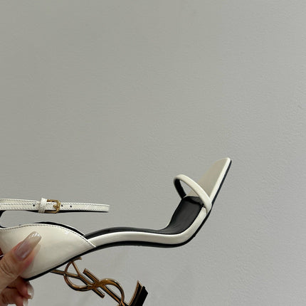 YSL HEELED SANDALS 25S 105 MM IN CREAM WHITE LAMBSKIN