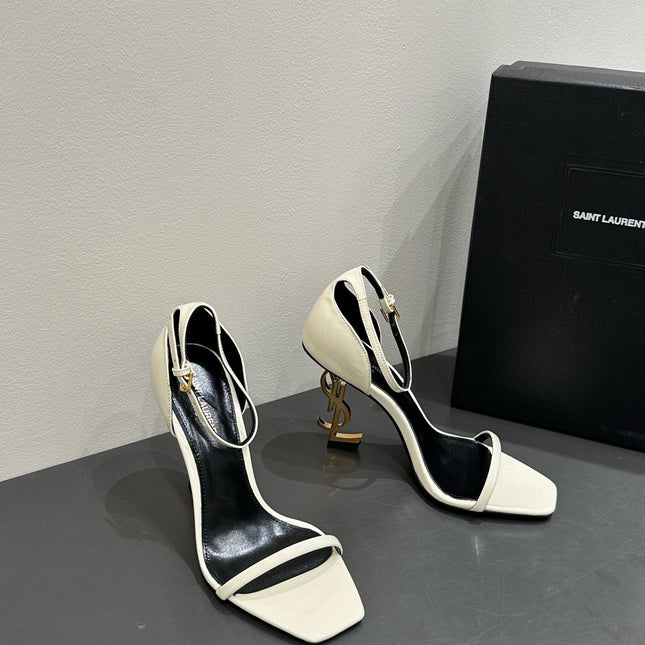 YSL HEELED SANDALS 25S 105 MM IN CREAM WHITE LAMBSKIN