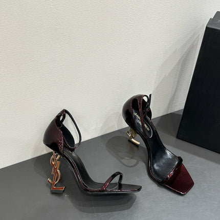 YSL HEELED SANDALS 25S 105 MM IN DARK RED GLOSSY LAMBSKIN