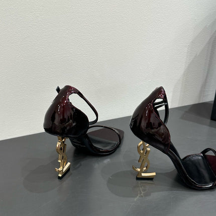 YSL HEELED SANDALS 25S 105 MM IN DARK RED GLOSSY LAMBSKIN