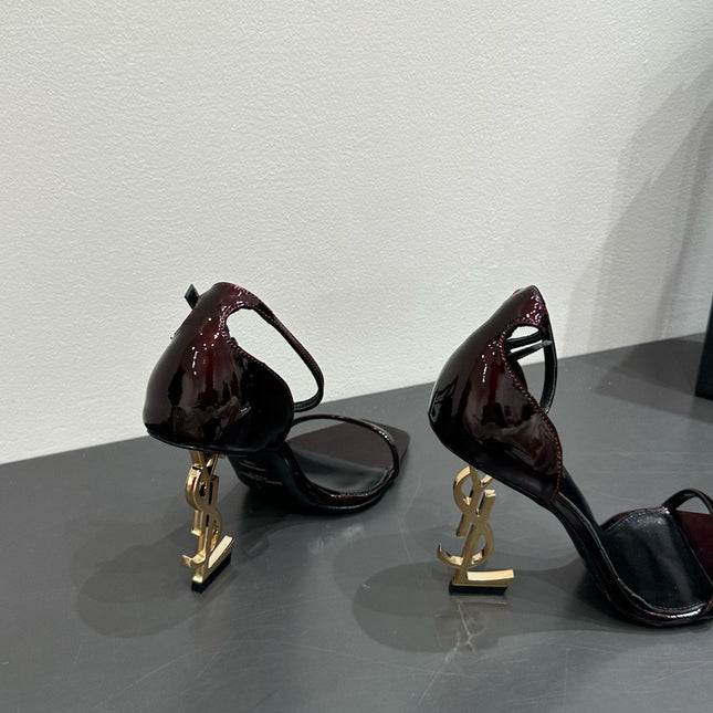 YSL HEELED SANDALS 25S 105 MM IN DARK RED GLOSSY LAMBSKIN