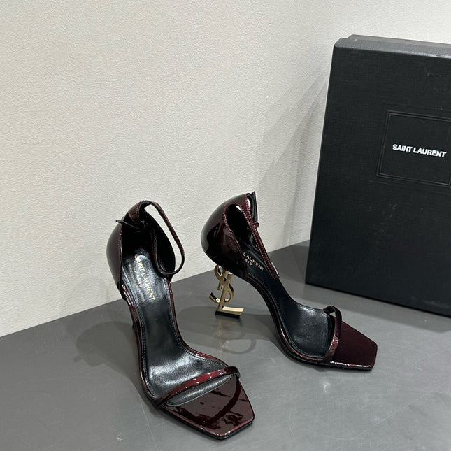 YSL HEELED SANDALS 25S 105 MM IN DARK RED GLOSSY LAMBSKIN