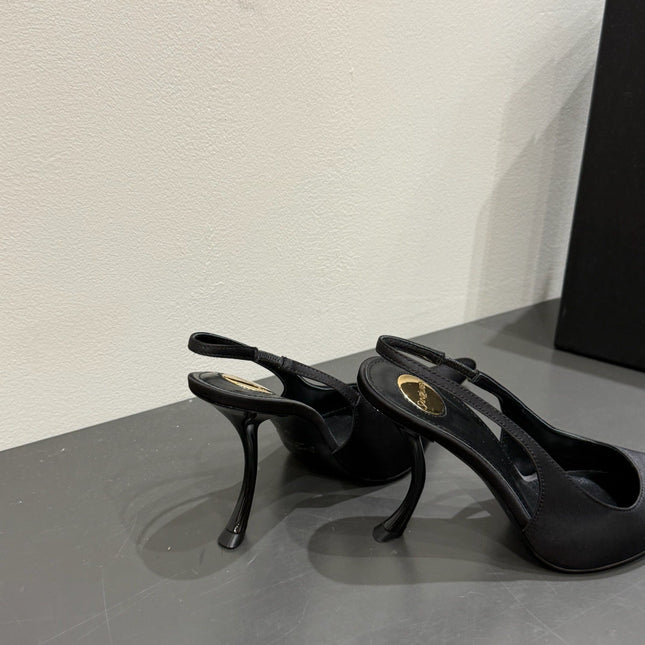 YSL HIGH SLINGBACK 25S IN BLACK SATIN