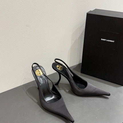 YSL HIGH SLINGBACK 25S IN BLACK SATIN