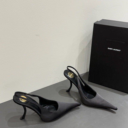 YSL HIGH SLINGBACK 25S IN BLACK SATIN