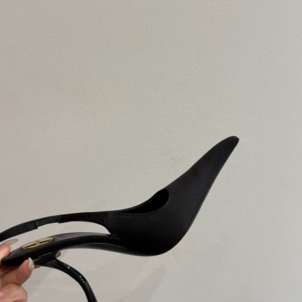 YSL HIGH SLINGBACK 25S IN BLACK SATIN