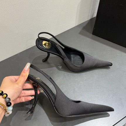 YSL HIGH SLINGBACK 25S IN BLACK SATIN