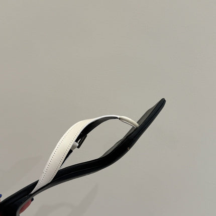 BALENCIAGA 25S HIGH-HEELED FLIP-FLOPS IN WHITE MIX BLACK CALFSKIN WITH SILVER HARDWARE