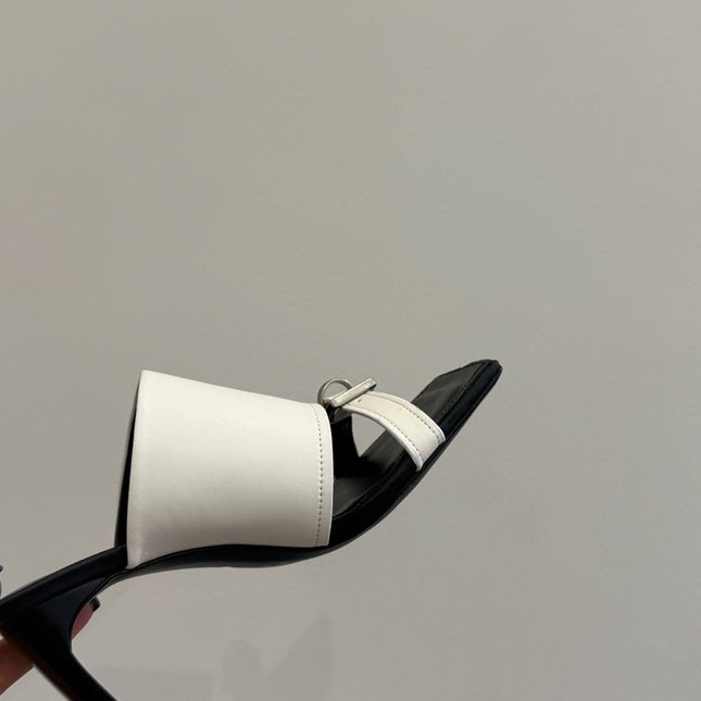 BALENCIAGA 25S HIGH-HEELED SANDALS IN WHITE CALFSKIN WITH SILVER HARDWARE