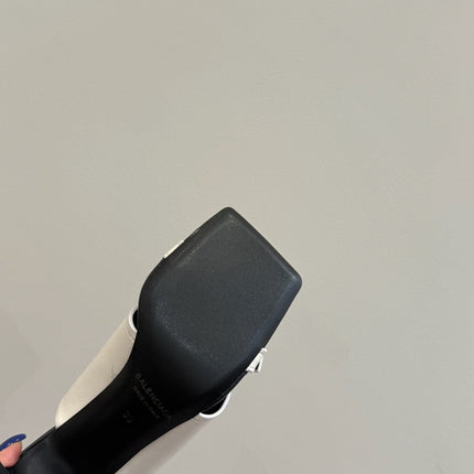 BALENCIAGA 25S HIGH-HEELED SANDALS IN WHITE CALFSKIN WITH SILVER HARDWARE