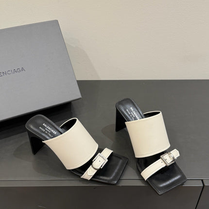 BALENCIAGA 25S HIGH-HEELED SANDALS IN WHITE CALFSKIN WITH SILVER HARDWARE