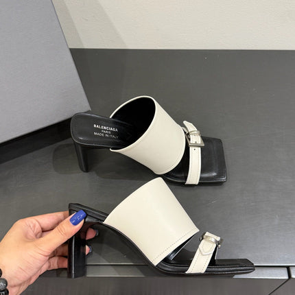 BALENCIAGA 25S HIGH-HEELED SANDALS IN WHITE CALFSKIN WITH SILVER HARDWARE