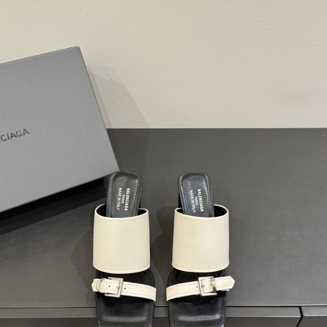 BALENCIAGA 25S HIGH-HEELED SANDALS IN WHITE CALFSKIN WITH SILVER HARDWARE