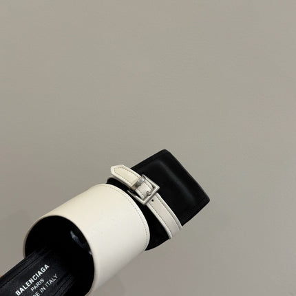 BALENCIAGA 25S HIGH-HEELED SANDALS IN WHITE CALFSKIN WITH SILVER HARDWARE