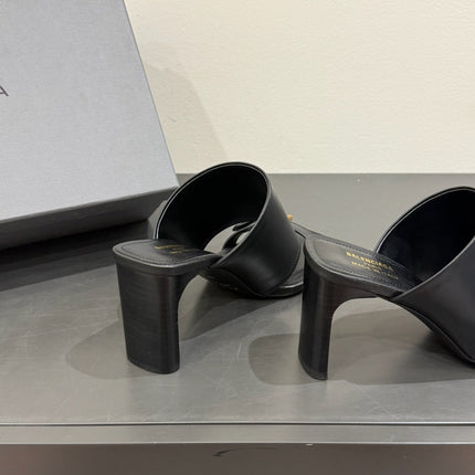 BALENCIAGA 25S HIGH-HEELED SANDALS IN BLACK CALFSKIN WITH GOLD HARDWARE
