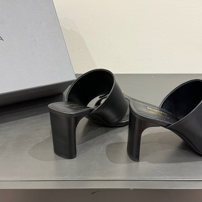 BALENCIAGA 25S HIGH-HEELED SANDALS IN BLACK CALFSKIN WITH GOLD HARDWARE