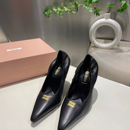 POINTED-TOE HIGH HEEL PUMPS IN BLACK SMOOTH LAMBSKIN