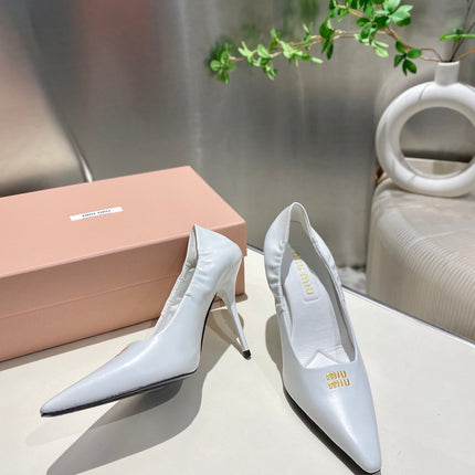 POINTED-TOE HIGH HEEL PUMPS IN WHITE SMOOTH LAMBSKIN