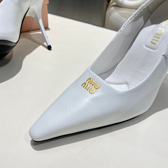 POINTED-TOE HIGH HEEL PUMPS IN WHITE SMOOTH LAMBSKIN