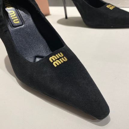 POINTED-TOE HIGH HEEL PUMPS IN BLACK SUEDE