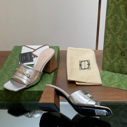 GG SIGNORIA SLIDE SANDAL SILVER DENIM