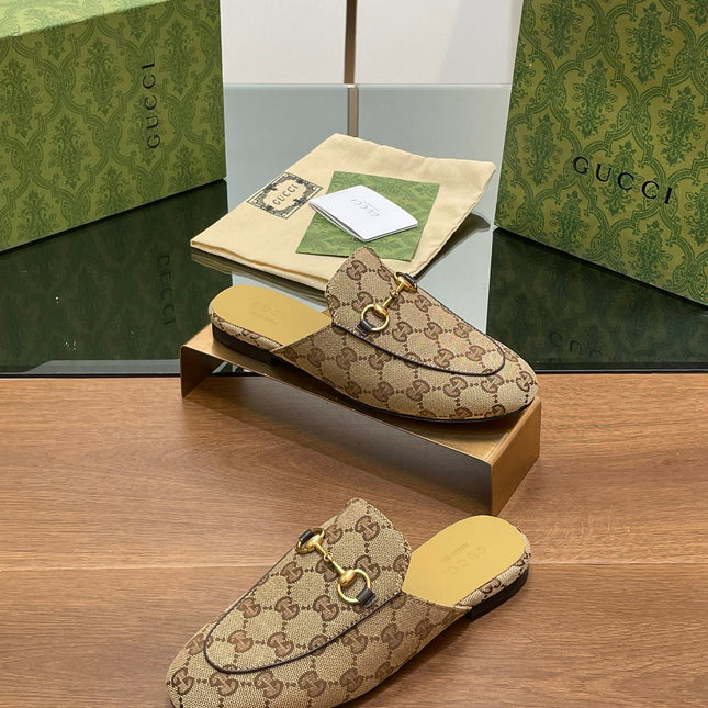 GG PRINCETOWN MULES LIGHT BROWN FABRIC