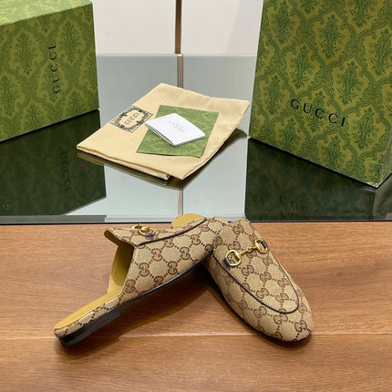 GG PRINCETOWN MULES LIGHT BROWN FABRIC