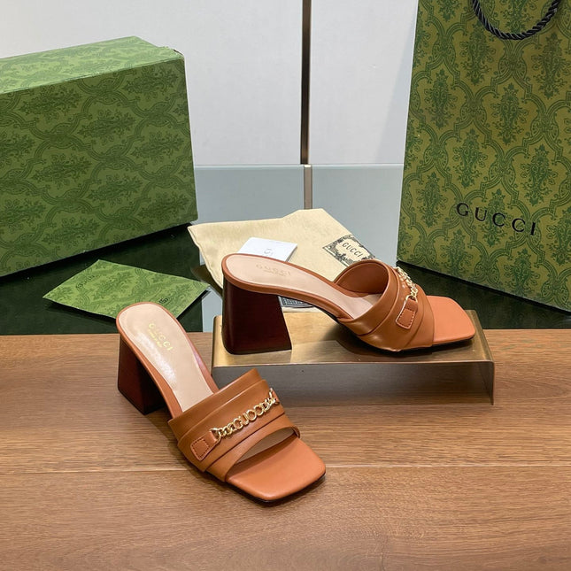 GG SIGNORIA SLIDE SANDAL CARAMEL DENIM