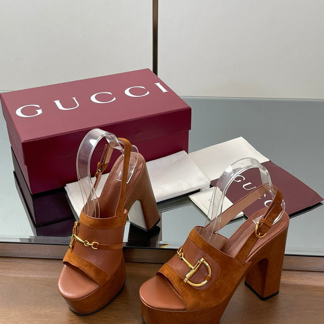 HIGH HEEL SANDALS 13 CM IN BROWN CALFSKIN MIX SUEDE GOLD HARDWARE