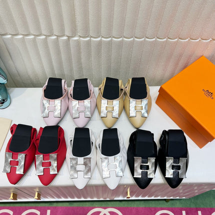 H-BUCKLE BALLLET FLAT BLACK CALFSKIN