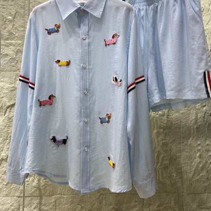 THOM INSPIRED SHIRT SET WITH DOG PRINT25S IN OXFORD COTTON 266233